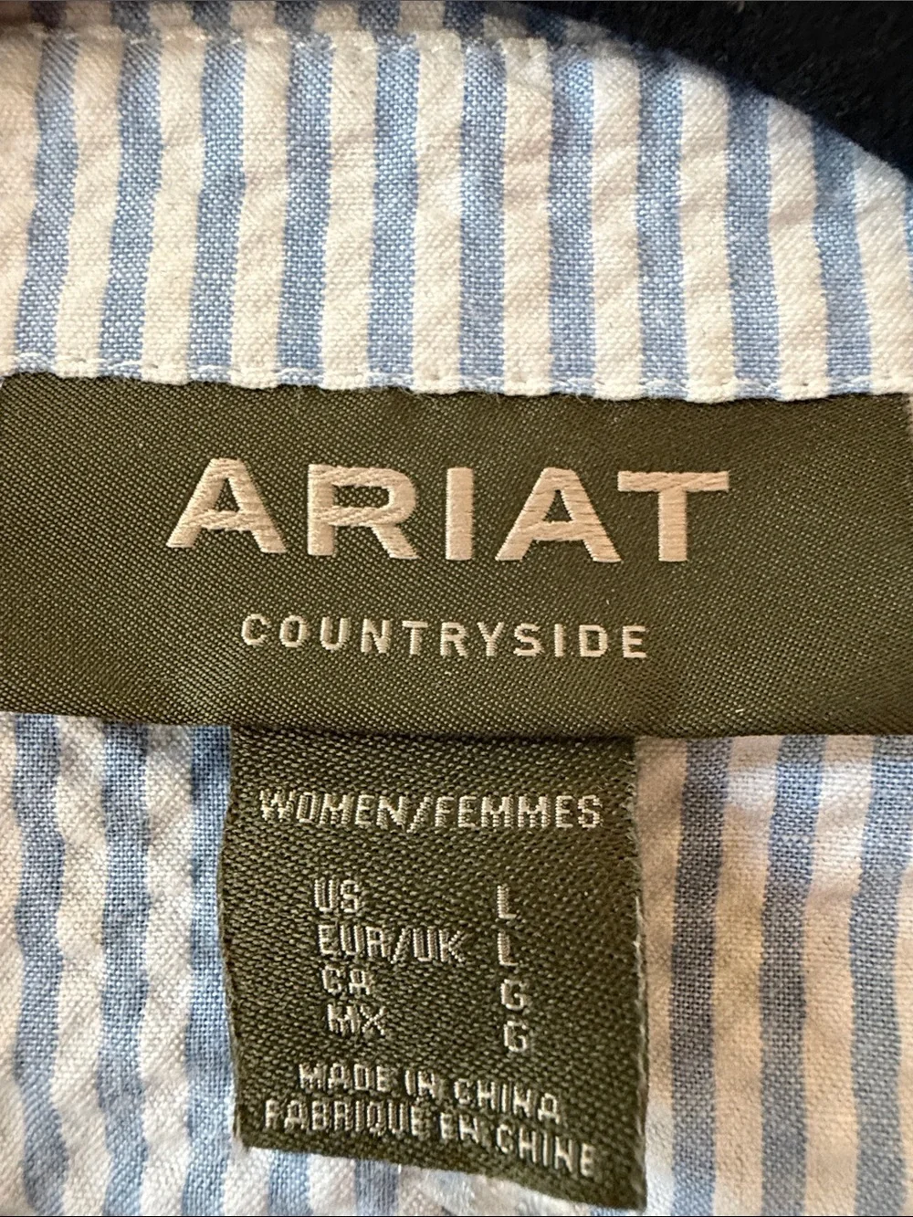Ariat Countryside Blue Seersucker Tiered Midi Dress Cottagecore Size Large - Picture 11 of 11
